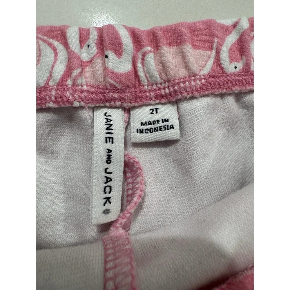 Janie Jack Pink Flamingo Pull On Shorts Sz 2T  Pleats Hawaiian Girly Simmer Fun